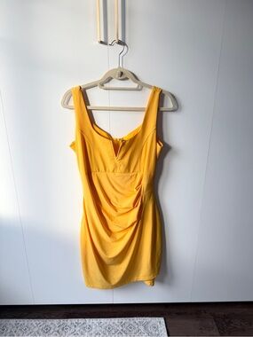 le chateau Vibrant Yellow Sleeveless Ruched Mini Dress